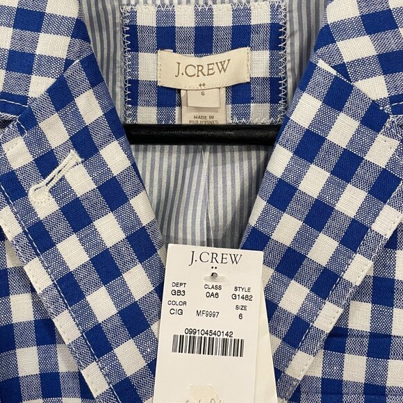 New J.Crew Campbell Linen Cotton Gingham Blazer Blue 6 $148 - Picture 5 of 7